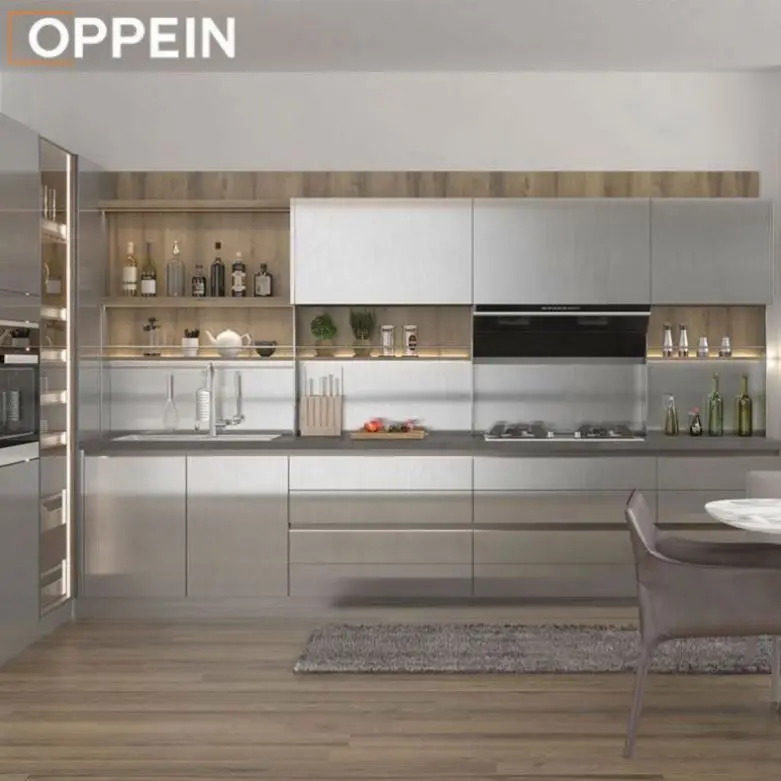 OPPEIN Professional Modern Smart Prefab U Shape Full Complete Integral Aluminum Alloy Stainless Kitchen Cabinets