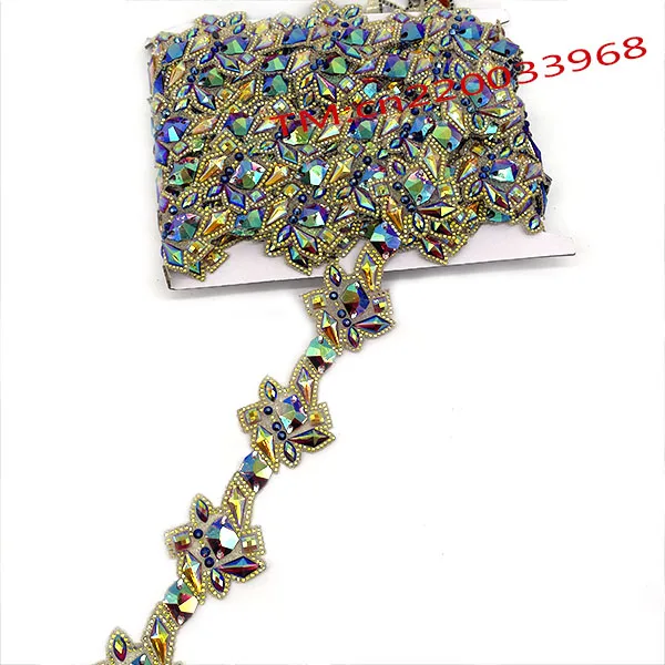 Africa Events Colorful Rhinestone Floral Lace Trim Ribbon Fabric Flower Embroidery Glitter Appliques Trimmings Sewing for Fete