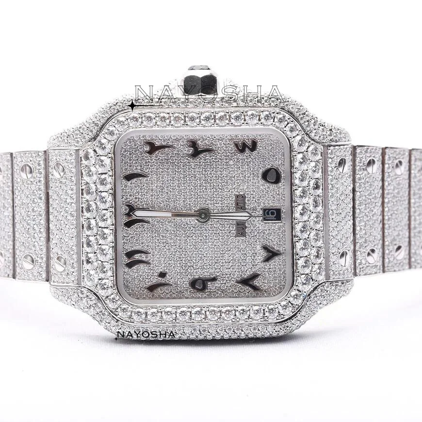 Wholesale Price Luxury Handmade Vvs Clarity Moissanite Diamond Micro Setting Studded Fully Iced Out Wrist Watch For Men Women