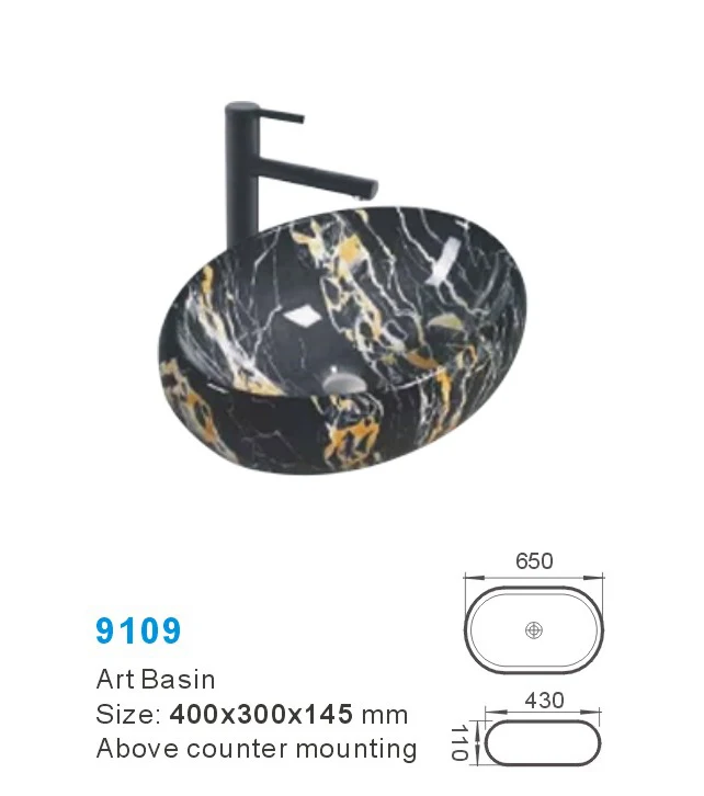 European Style Faction Oval Above Counter Basin Designer Sanitary Ware High Quality Counter Top Art Basin