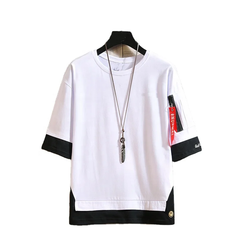 Hot Sell Fashion  Swag Zipper Pocket Sleeve Hip Hop Men Oversized Tees Tops Men T Shirt