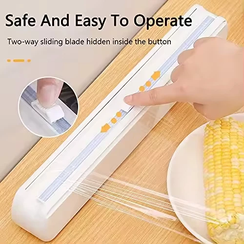Reusable Plastic Wrap Dispenser with Slide Cutter PP Blade Material Press Function for Fruit and Vegetable Tools
