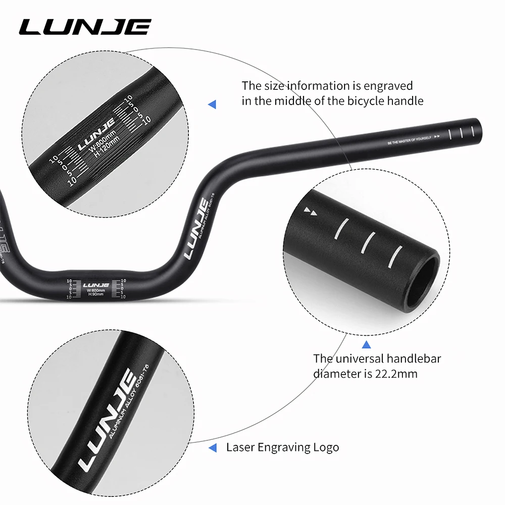 LUNJE  Aluminum Alloycurved Handlebar Straight Handlebar 25.4mm Am Dh Racing Bike Rise Mtb Sunrise Handlebar Bicycle