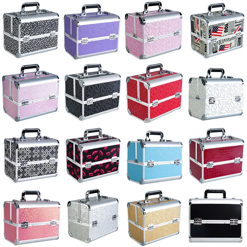 new Professional Portable Aluminum Make up Storage Box travel cosmetic Suitcases make up storage box beauty case briefcases