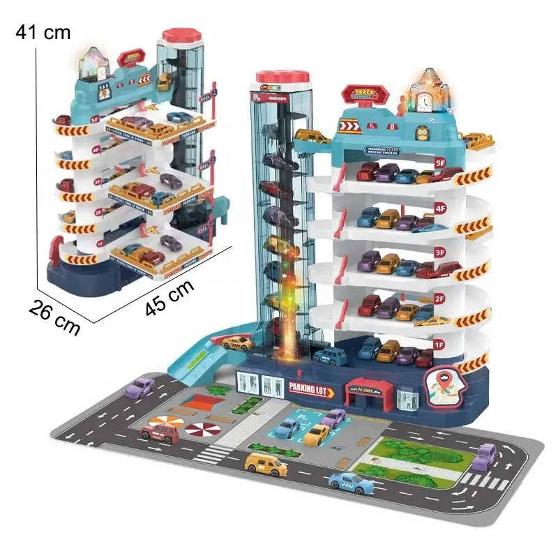 Hot Selling Assembling Building Set B/O Lifting Parking Lot With 8 Cars Slot Toys For Children