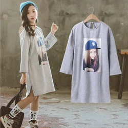 KS8192 2019 one piece long sleeve beautiful chinese model printed kids girls casual dresses