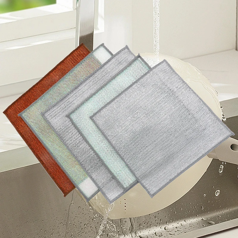 Multipurpose Wire Dishwashing Rags for Wet Dry Metal Mesh Cloth Household Cleaning Tools Dishwashing Scouring Pad Kitchen Towel