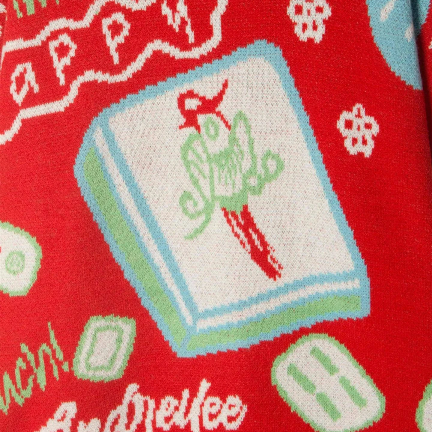 Christmas Outfits Red Mahjong Women Sweaters Round Neck Unique Pattern Knitted Pullover for Ladies Clothes