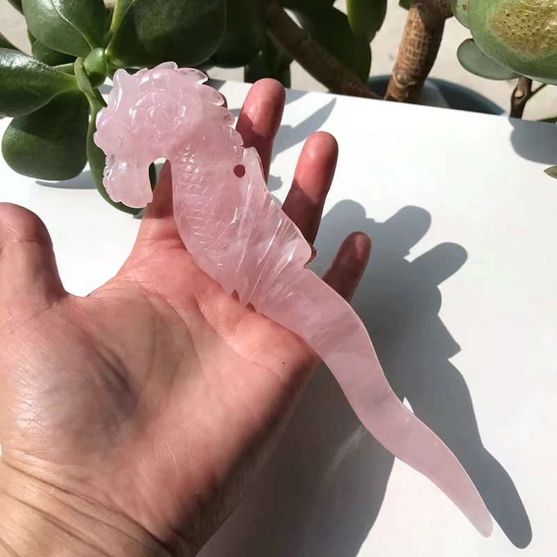 Western Magical Obsidian Handcarved Sea Horse Wand Healing Crystals Rose Quartz Magic Wand