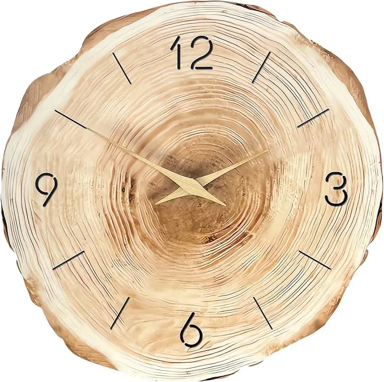 Living Room Decor Wooden Wall Clock - Rustic Wall Clock Battery Operated 12 Inch - Non-Tickling (MDF Material, No Solid Wood)