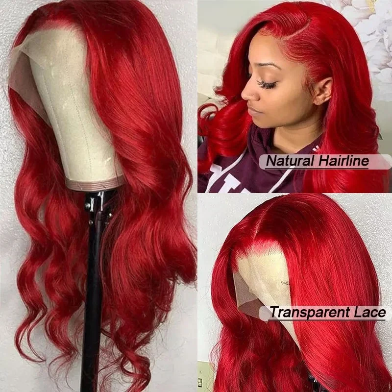 Wholesale Price Red Colored Brazilian Body Wave Human Hair Wigs Pre Plucked 13x6 Full Lace Frontal Wig For Black Women