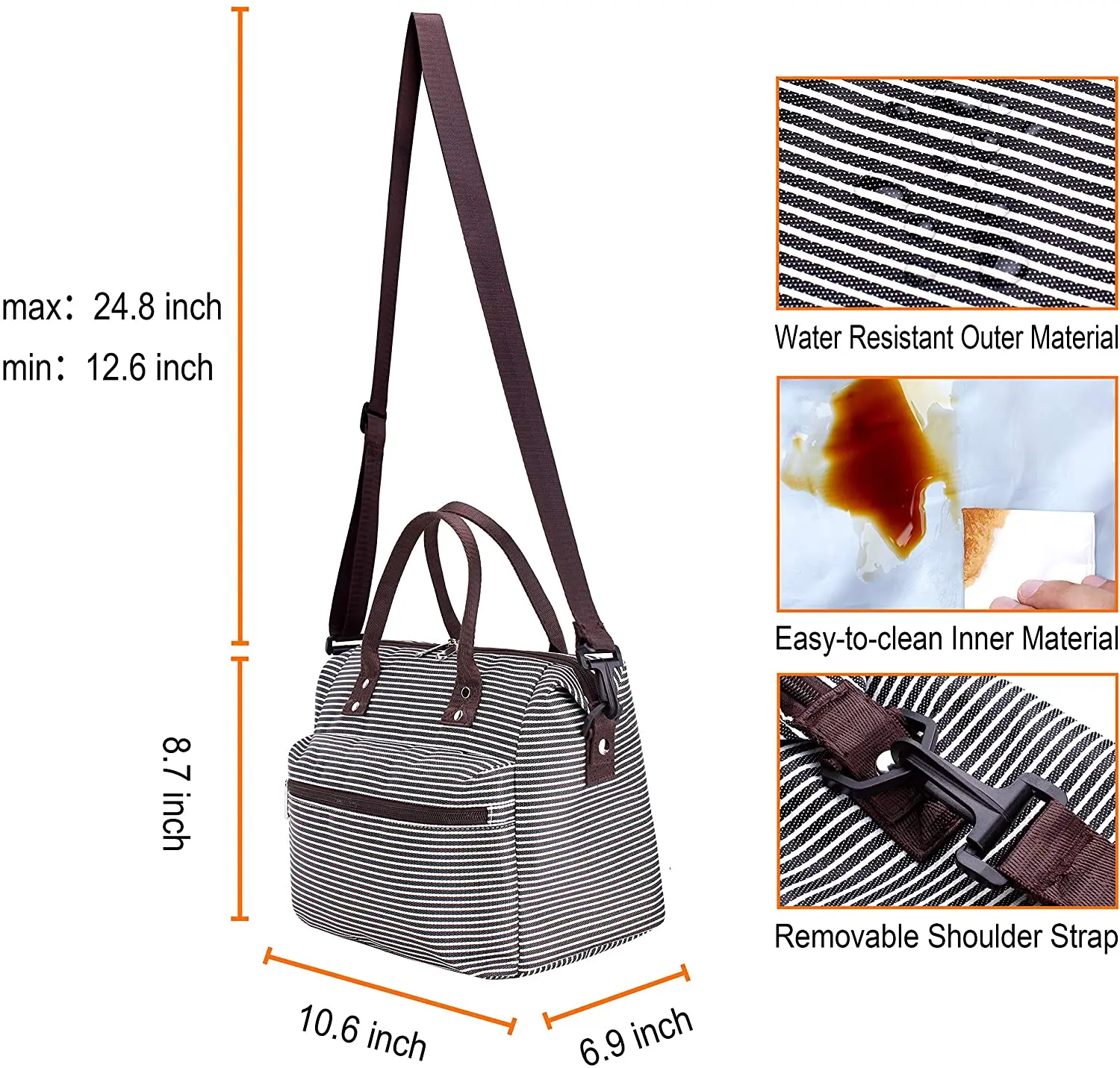 Durable Reusable Lunch Box with Adjustable & Removable Shoulder Strap Leakproof Insulated Lunch Tote Bag