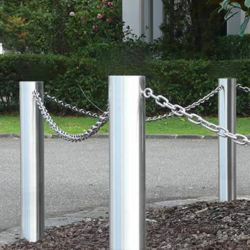 Metal Fixed Bollard Pole Street Parking Lot Steel Chain Barrier Pedestrians Stop