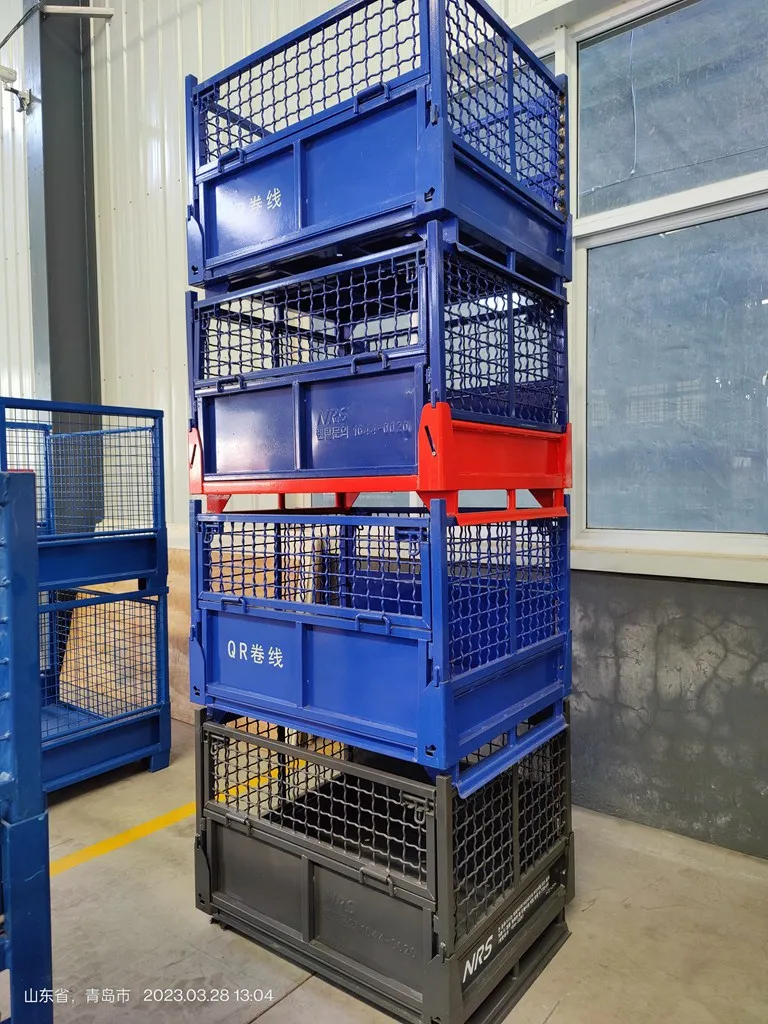 BHK112 storage stacking foldable wire mesh steel metal cage pallet trolley cage