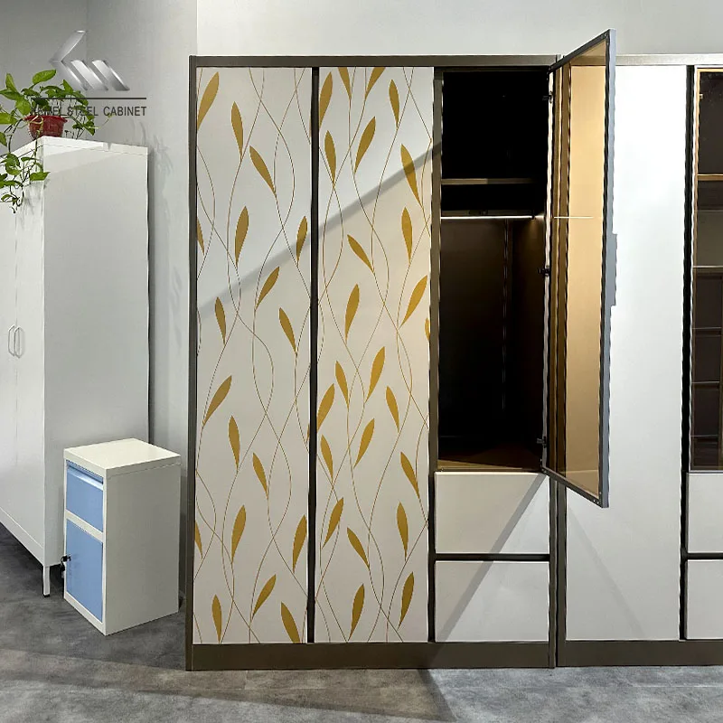 metal printing wardrobe 3 Door Almirah steel wardrobes lockers 3 door wardrobe bedroom furniture