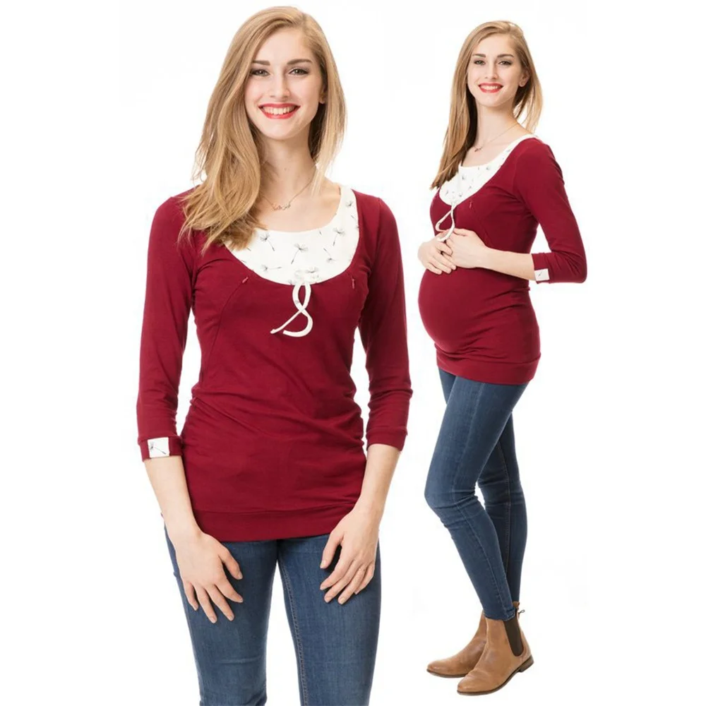 Женская рубашка для грудного вскармливания, Повседневная Туника с рукавом 3/4, топы для кормления