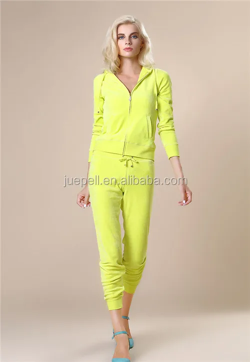 
Homewear sportswear yoga/gym hoodie jacket and pants 2PC set for ladies / women velour tracksuits 