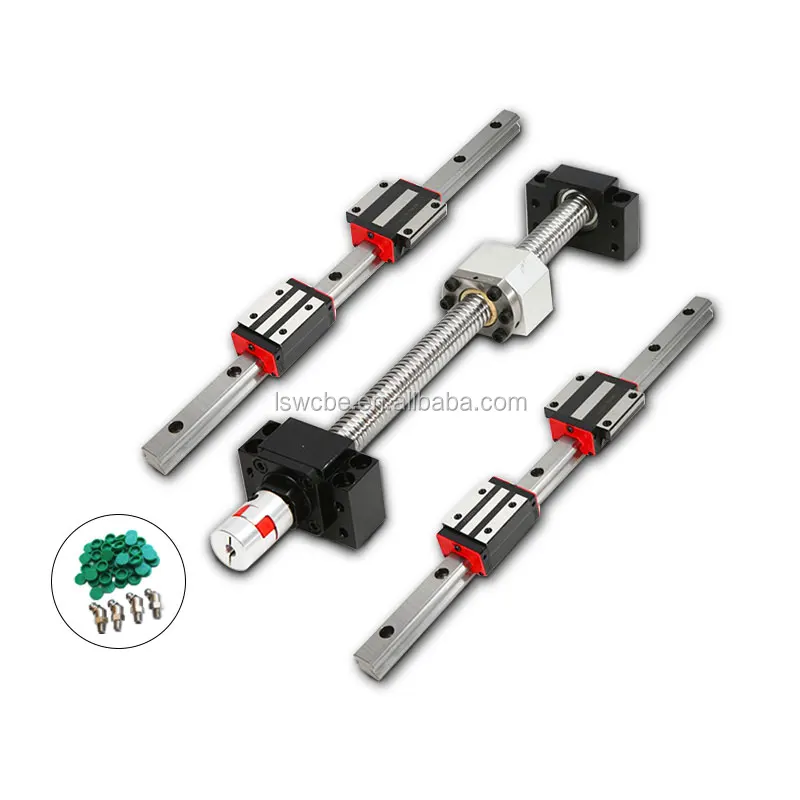 Square linear guide rail 2 HGR20 + 4 guide rail block HGH20CA + ball screw SFU1605+ BK12BF12+DSG16+ plum blossom coupling 25*30