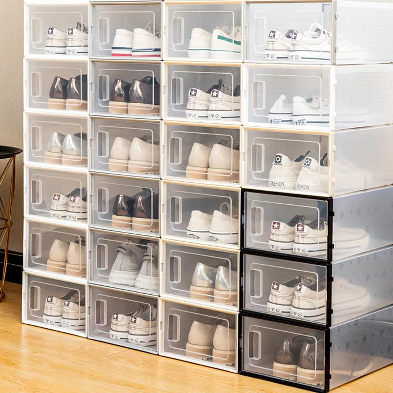 Stackable Plastic Shoe Storage Box Front Drop Transparent Shoe Box for Home