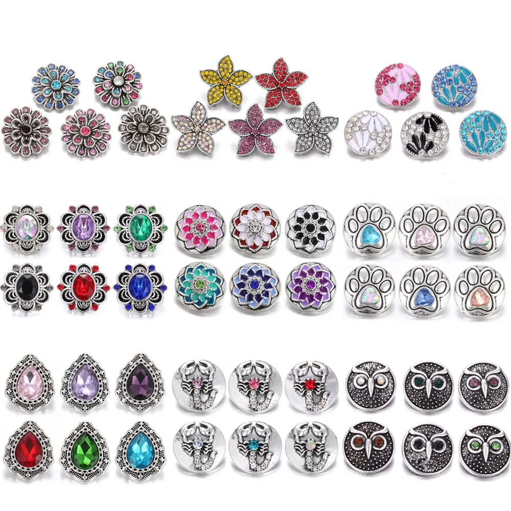 
Snap Jewelry Rhinestone Flower 18mm Snap Buttons Fit Bracelet Necklace Mixed Style Snaps Buttons Jewelry 