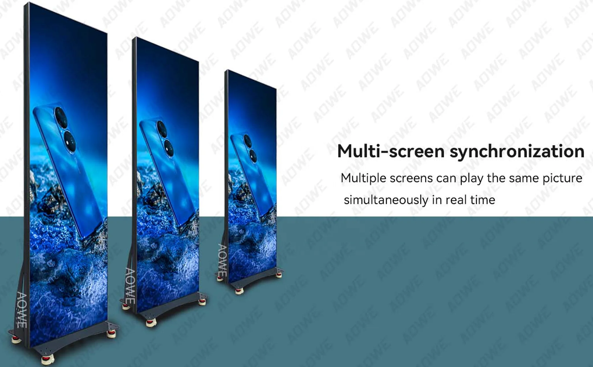 floor-standing movable rolling bracket available for both Iphone and Android system led poster display
