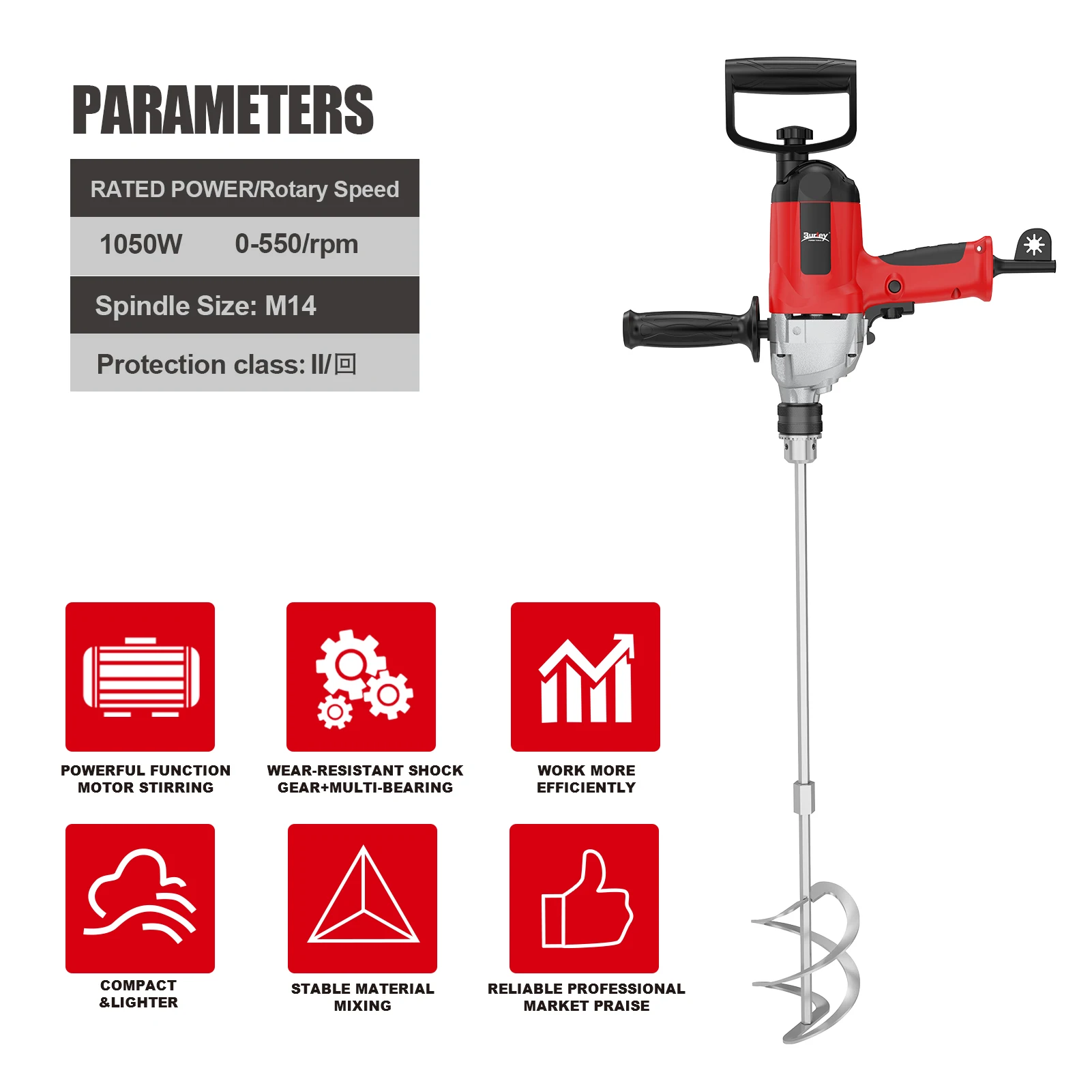 Burley 850W Hand Held Electric Drill Paint Mixer For Mixing Paint Putty Cement