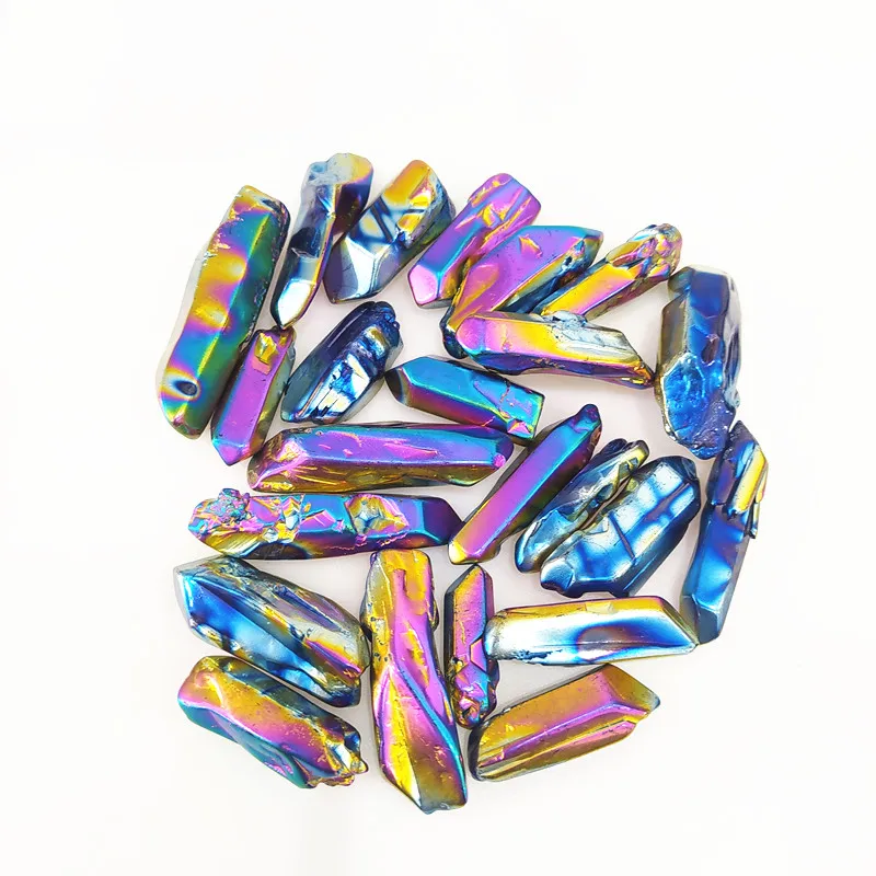 
Titanium rainbow aura lemurian quartz crystal point for healing 