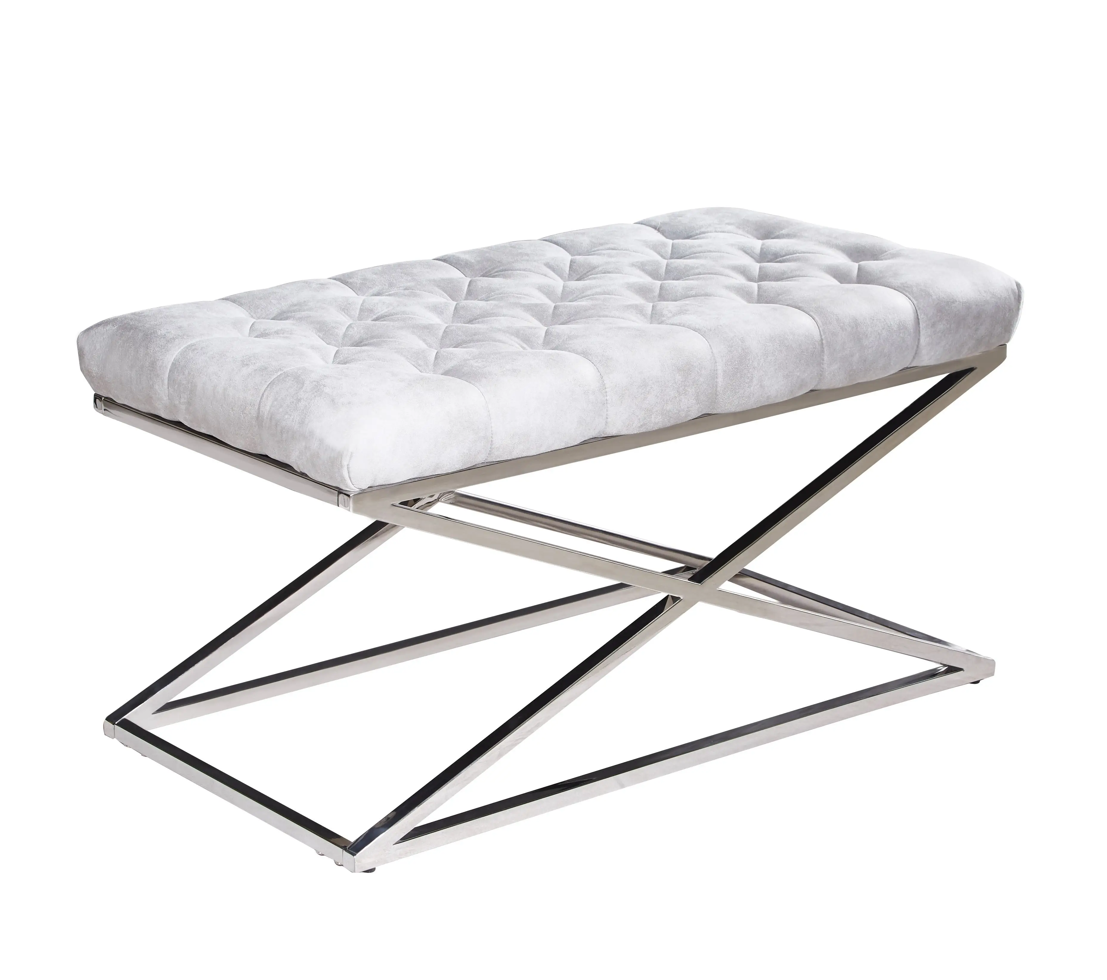 Chinese supplier modern good quality stainless steel silver bed end stool bench