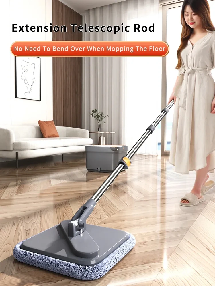 360 Degree Spin Magic Mop Bucket Telescopic Bathroom Wet Dry Handle Mop