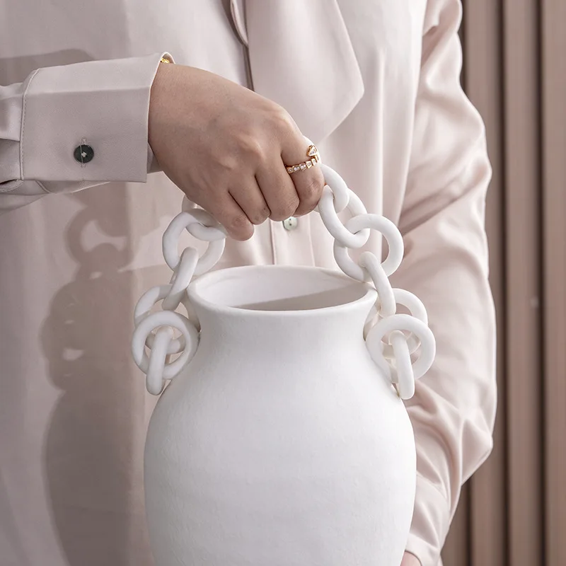 Wholesale modern luxury ceramic vases home decoration  creative living room flower arrangement chains ceramic tall vases