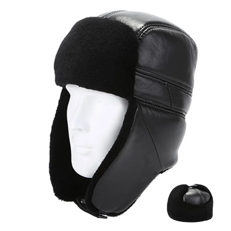 
Winter sheepskin leather hat male middle-aged and elderly Utilitarian Trooper Hat sheepskin wool thick warm old man hat 