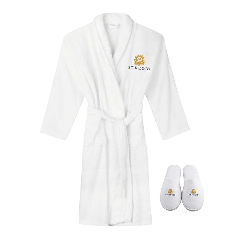 High Quality Custom Logo Luxury Embroidery 100% Cotton Hotel Bathrobe Slipper Set in Gift Box