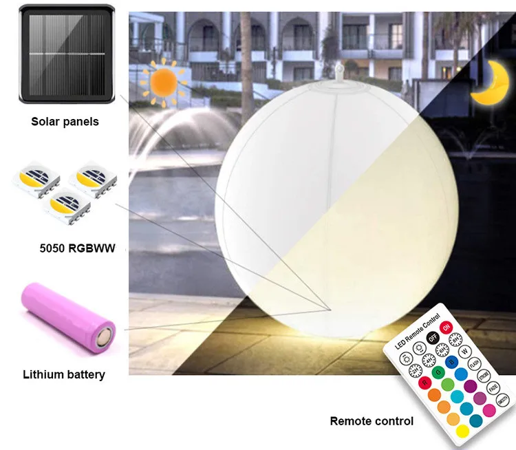 14 inches Inflatable Waterproof Color Changing RGB Solar Powered Floating Pool Ball Lights For Float or Hang in Pool Garden Yard