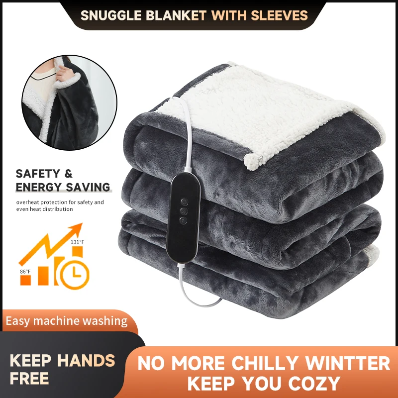 220V/110V Wearable Electric Heated Blanket with Sleeves Electric Snuggle Throw Blankets