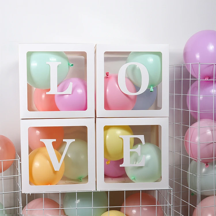 
Baby Shower Boxes Party Decorations 4 pcs Transparent Balloons Decor Boxes with Letter Individual BABY Blocks Design Boys Girl 