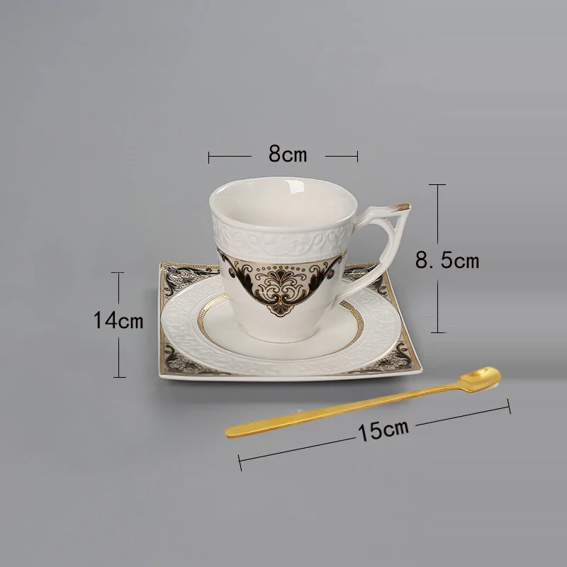 Набор из 6 чайных комплектов, прочная рельефная фарфоровая чашка для кофе, чая и блюдца, чайная чашка из костяного фарфора, 200 мл, 6 чашек, 6 блюдец, 6 ложек
