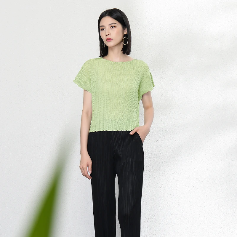 Женская плиссированная футболка, Повседневная футболка на весну/лето, 2021