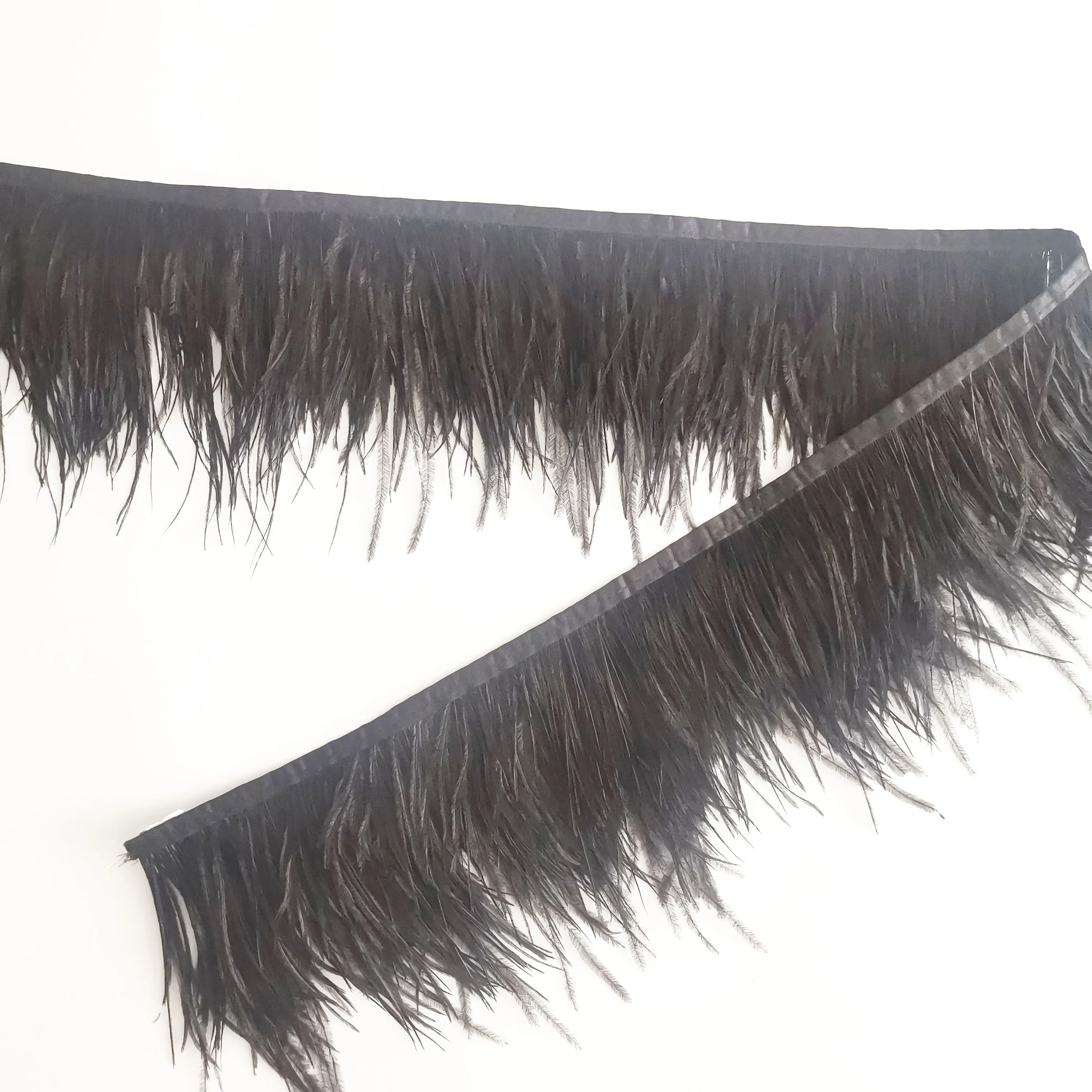 Customized Black 10-15cm 3 layers ostrich feather lace fringe trim for Fashion Costume