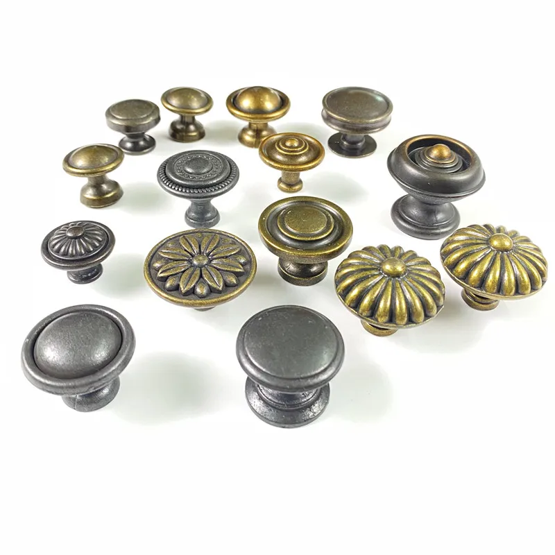 Customized Zinc Minimalist Antique Copper Single Hole Drawer Circular Handle European Antique Cabinet Door Single Handle