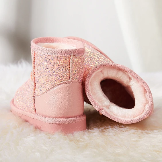 
wholesale winter children bling paillette boa shoes girls little kids shiny mid-calf snow boots 
