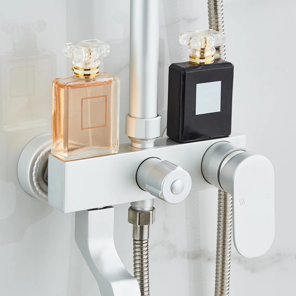 YUNDOOM OEM Ducha Wall Mount Shower Mixer Set Square Ducha Douche Chuveiro Bathroom Faucet Sliver Matte Bathtub Shower Faucet