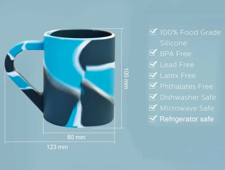 Silicone Drinking Glass with Handle Unbreakable Water Wine Drinking Cup Hot/Cold Drinks, Dishwasher-Microwave-Freezer-Oven Safe