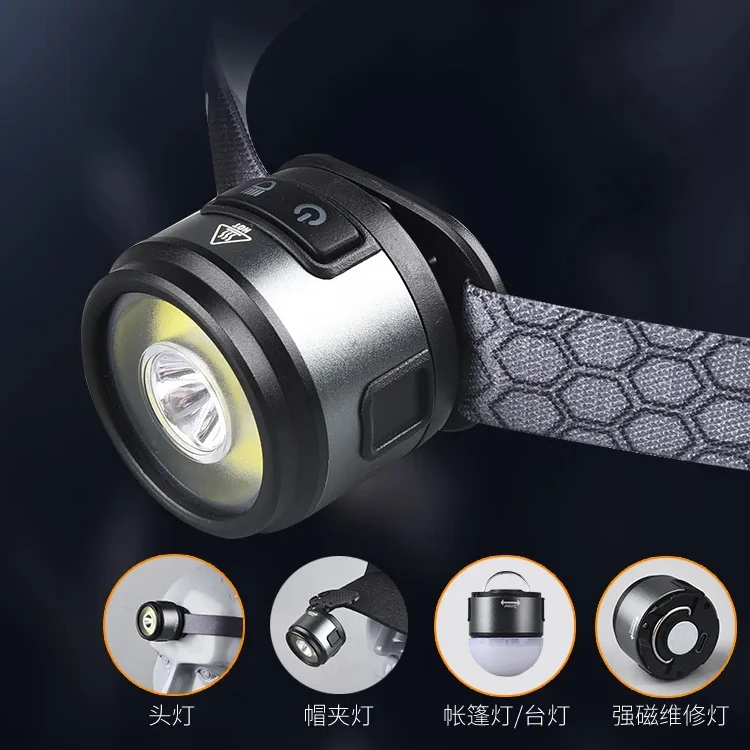 Multi-Functional Type-C Rechargeable Led Headlight Cap Clamp Lamp Camping Tent Working Light