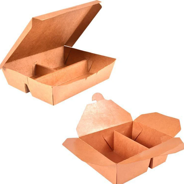 Disposable Takeway Food Packaging Kraft Paper Lunch Bento Box Paper Takeout Food Box