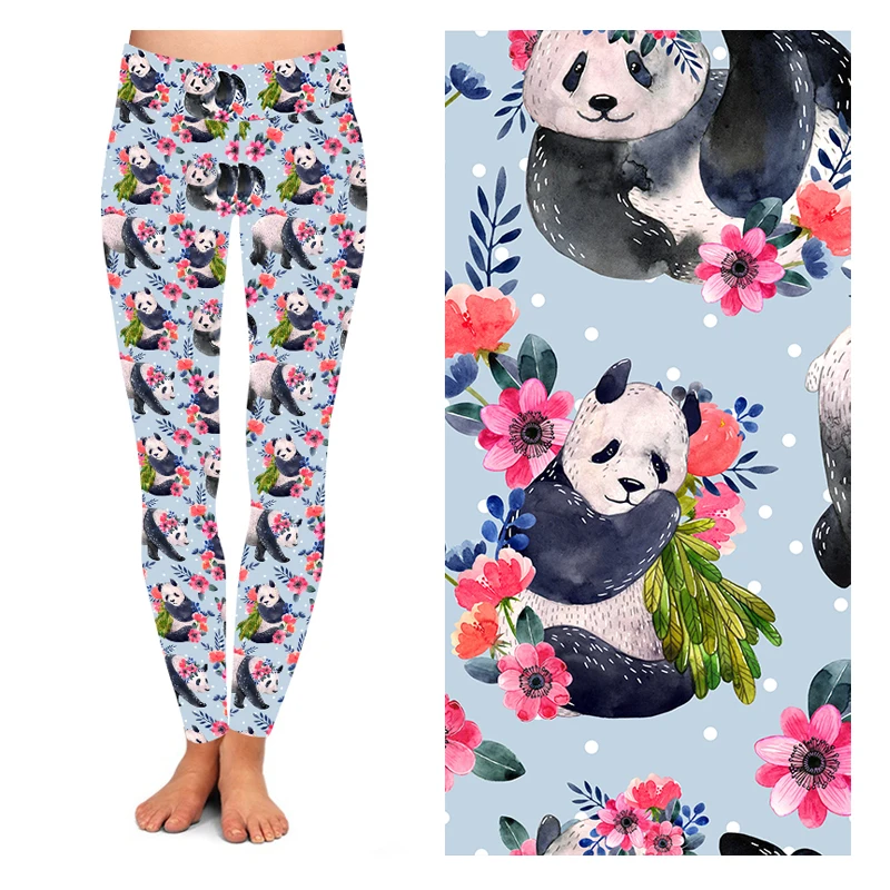 High quality 92% polyester 8% spandex 230gsm buttery soft pink heart panda leggings