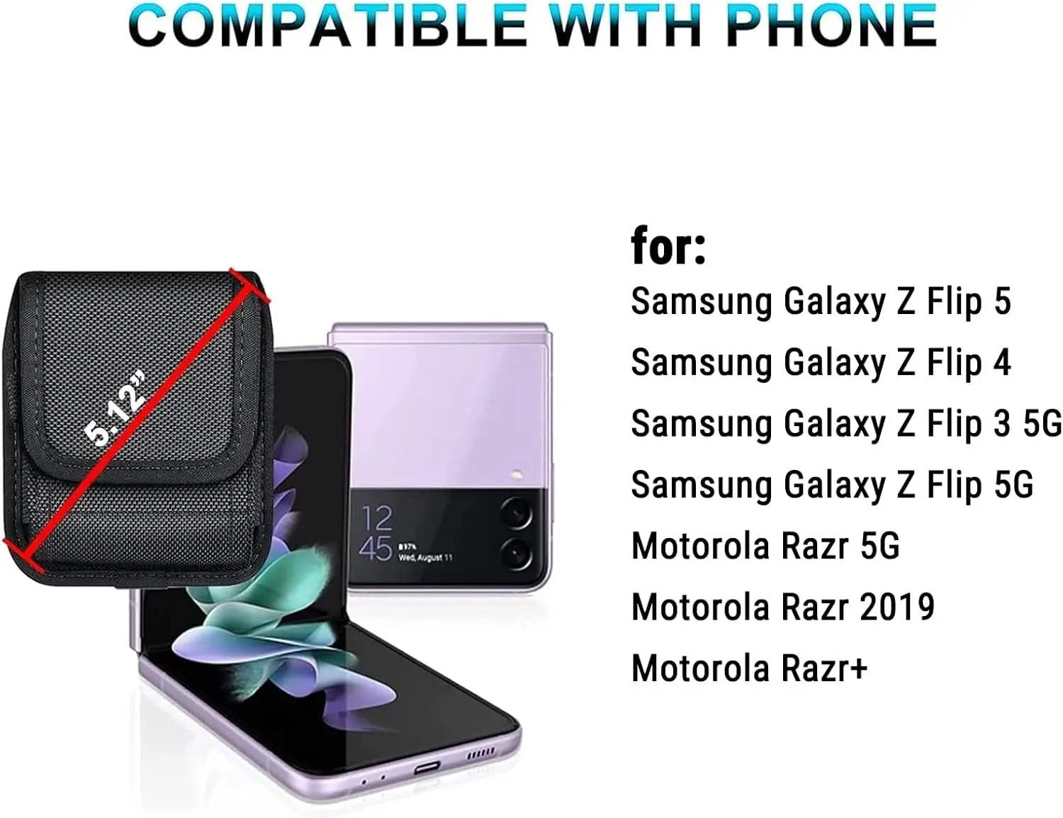 Flip Phone Pouch Belt Holster Case for Samsung Galaxy Z Flip 5G/Flip 3/Flip 4/ Flip 5/ Flip 6, Motorola Razr/Razr 40 50 Ultra