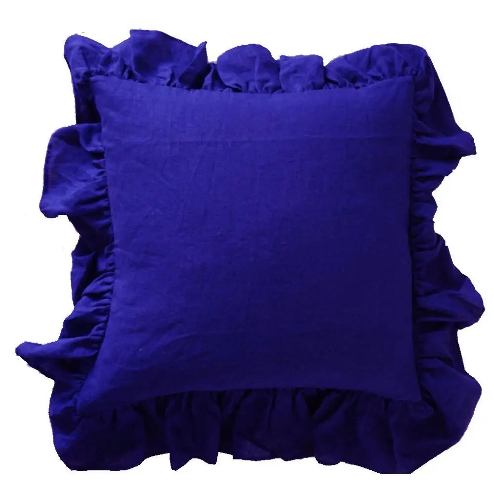 ESASILK Multicolor Flax Linen Square Pillowcase single Ruffle Linen Cushion Cover