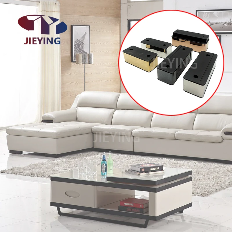 Jieying Plastic furniture leg fittings square shape strong support sofa feet legs Gold Increase Cabinet Table Leg