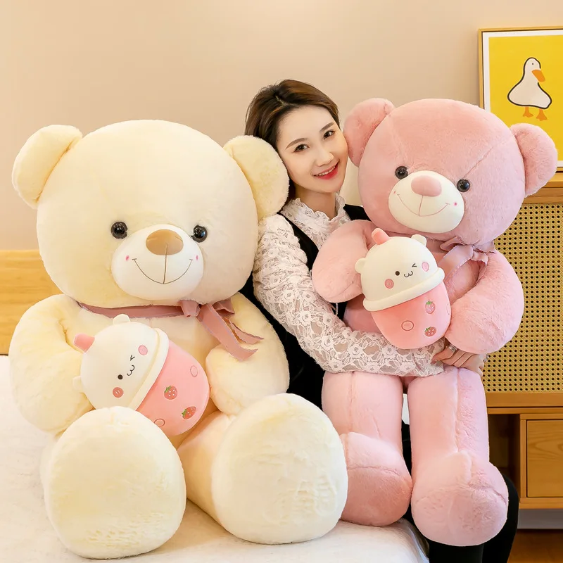 Large Size100cm+ Special Wholesale Cute Milk Tea Teddy Bear Strawberry Orange Plush Dolls