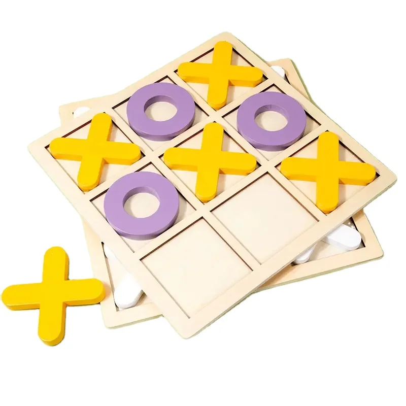 Custom Educational 3D Wooden Puzzle Memory Xo Chess Game Kids Intelligence Tic Tac Toe Toys